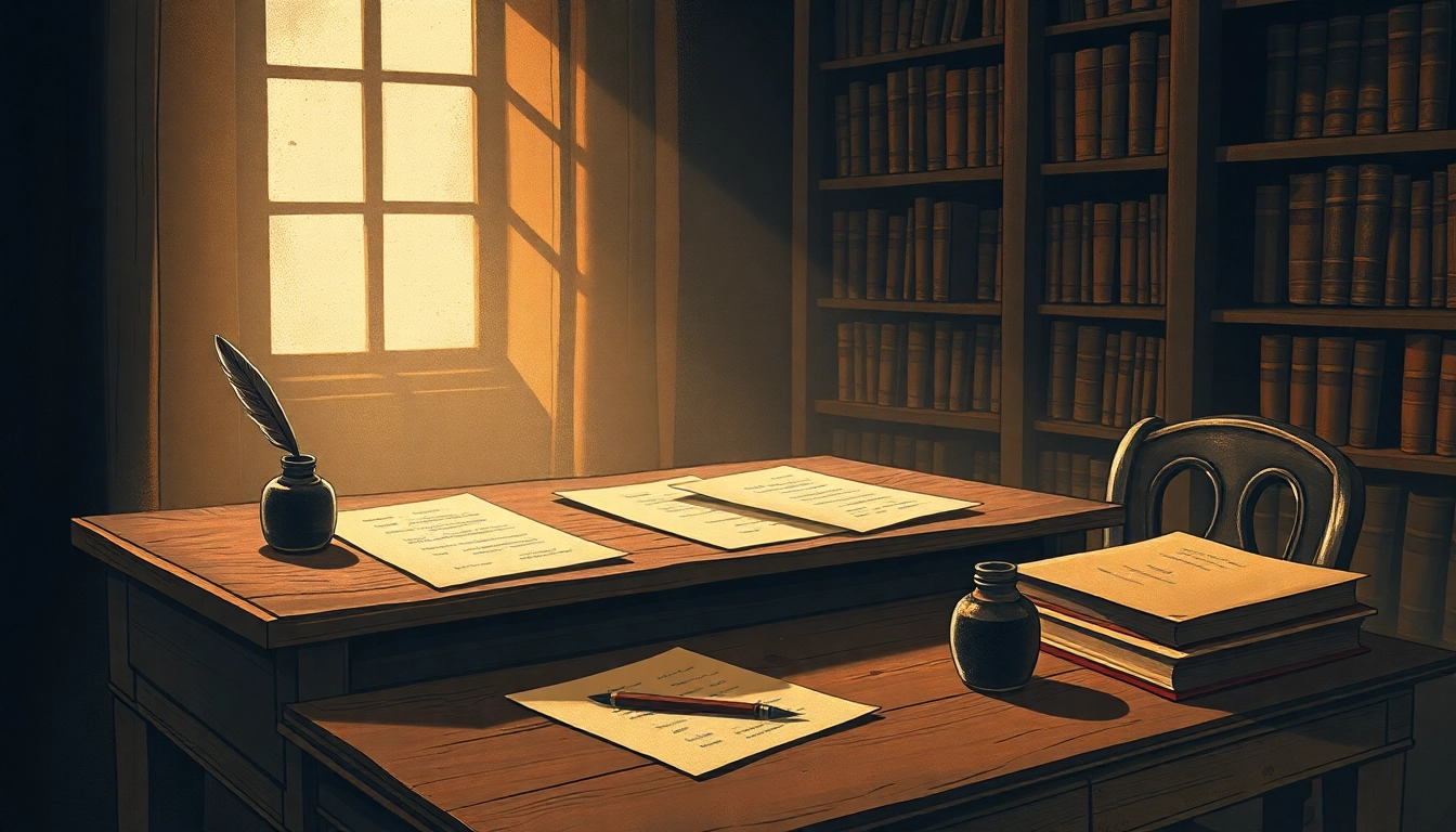 An old library corner with parchment papers and a quill pen, representing the historical evolution of "smut."