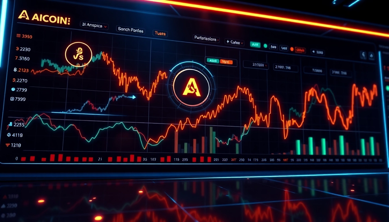 An advanced financial analyst monitors aicoin market trends using a high-tech digital dashboard